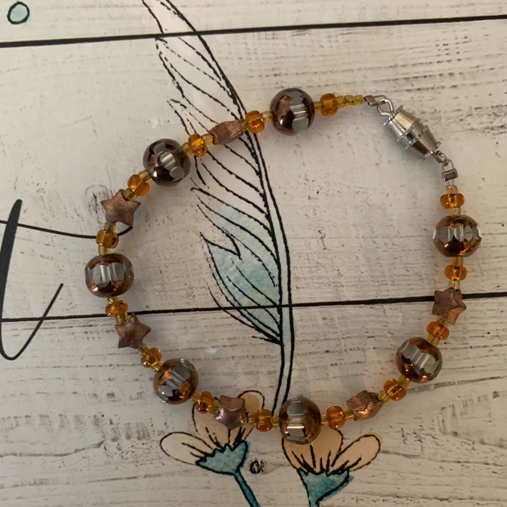 Bracelet with beads and copper stars size 7 1/2